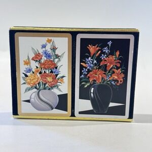 Vintage Congress Playing Cards In Black Velvet Box Floral Design Complete
